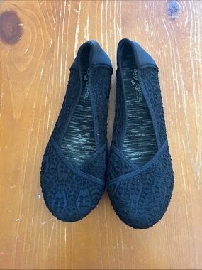 Self Esteem Black Crochet Slip-On Ballet Flats